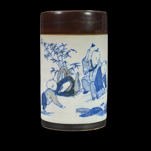 Ming Dynasty Xuande Marked Small Brush Pot Blue Brown White Porcelain 4 3/8 H - Picture 5 of 10